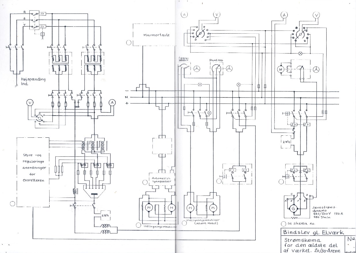 Strømskema for den ældste (ikke aktive) del af værket (tegning udført af Sigmund Hjerde)